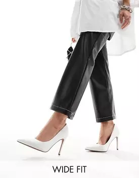 ASOS DESIGN – Wide Fit – Paphos – Остроконечные атласные туфли цвета слоновой кости на высоком каблуке