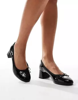 ASOS DESIGN Wide Fit – Shelley – Черные туфли на среднем каблуке с бантом