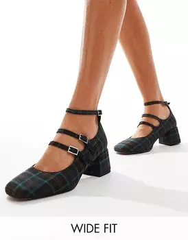 ASOS DESIGN Wide Fit – Socco – Туфли Мэри Джейн на среднем каблуке в клетку