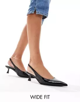 ASOS DESIGN Wide Fit – Stroll – Черные лакированные туфли с ремешком на пятке и средним каблуком, широкая посадка