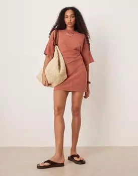 ASOS DESIGN вязаное крючком мини-платье с защипами цвета ржавчины