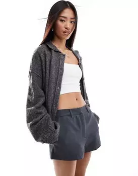 ASOS DESIGN – вязаный кардиган-рубашка графитового цвета с воротником и декоративным швом
