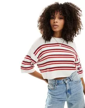 ASOS DESIGN – вязаный свитер с короткими рукавами в красную полоску