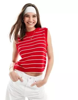 ASOS DESIGN – вязаный топ без рукавов в красную полоску с круглым вырезом