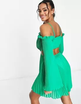 ASOS DESIGN – Ярко-зеленое плиссированное пляжное платье мини