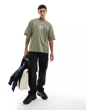 ASOS DESIGN – Зеленая футболка оверсайз с принтом на груди