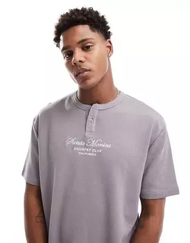 ASOS DESIGN – Зеленая футболка свободного кроя с надписью Санта Моника = на груди