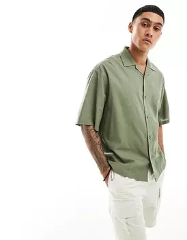 ASOS DESIGN – Зеленая льняная рубашка свободного кроя с воротником с лацканами