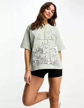 ASOS Design – Зеленая объемная футболка Heavyweight с изображением звезды Манхэттена