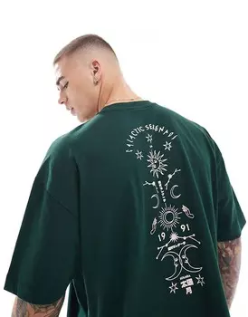 ASOS DESIGN – зеленая объемная футболка оверсайз с астрологическим принтом на спине