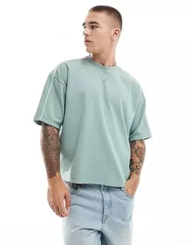 ASOS DESIGN – зеленая плотная футболка свободного кроя с вафельной текстурой