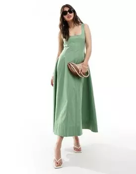 ASOS DESIGN – зеленое летнее теннисное платье макси с декоративной строчкой