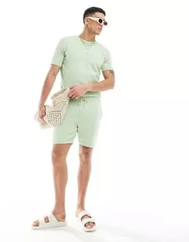 ASOS DESIGN – зеленые шорты хлопкового трикотажа средней плотности, входят в комплект