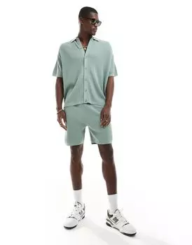 ASOS DESIGN — зеленые трикотажные шорты в рубчик, часть комплекта