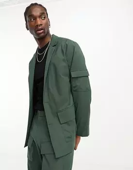 ASOS DESIGN – Зеленый пиджак оверсайз с карманами-карго