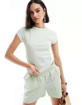 ASOS DESIGN – Зеленый топ в рубчик с укороченным кроем и короткими рукавами