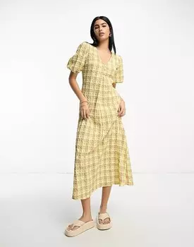 ASOS DESIGN – Желтое структурированное повседневное платье миди в клетку