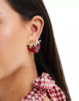 ASOS DESIGN – золотистые серьги-гвоздики с клубникой из красной смолы