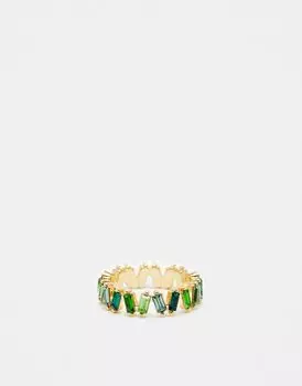ASOS DESIGN – Золотое кольцо с зелеными кристаллами багетной огранки