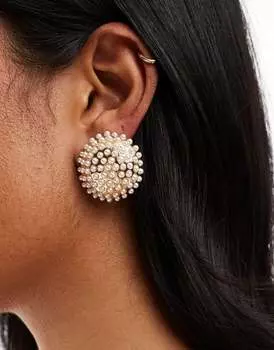 ASOS DESIGN – Золотые серьги-пусеты с шариком, украшенным искусственным жемчугом