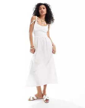 ASOS EDITION 2013 Белое платье миди в стиле доярки с пышными юбками и бретелями с бантами