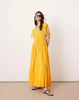 ASOS Edition 2013 Оранжевое платье макси трапециевидного силуэта с кулиской и связанной крючком вставкой для беременных