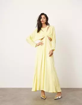 ASOS Edition – Атласное платье макси лимонного цвета с рукавами «летучая мышь» и вырезом лимонного цвета