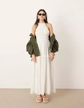 ASOS EDITION – Белое платье макси с вырезом сзади и воротником-халтером