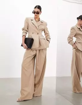 ASOS EDITION – Брюки каменно-бежевого цвета с очень широким кроем и складками спереди