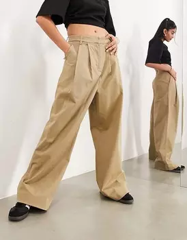 ASOS EDITION – Брюки свободного кроя из хлопкового твила каменно-бежевого цвета
