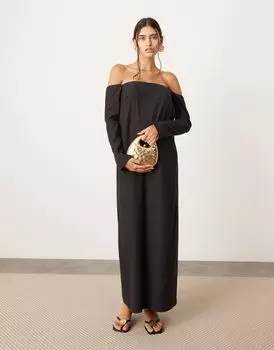 ASOS EDITION – черное платье макси с подкладкой, деталями с открытыми плечами и карманами