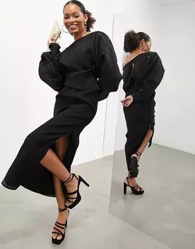 ASOS EDITION – Черное плиссированное платье макси с объемными длинными рукавами