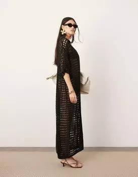 ASOS EDITION Длинное черное трикотажное платье на пуговицах
