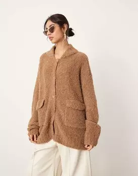 ASOS Edition — кардиган объемной вязки букле светло-коричневого цвета с застежкой на пуговицы