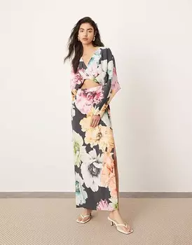 ASOS EDITION – Красочное платье миди с длинными рукавами и вырезом с цветочным узором