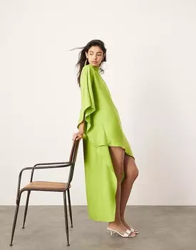 ASOS Edition – мини-платье салатового цвета с высоким воротником, рукавами-накидками и асимметричным подолом