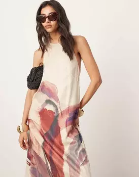 ASOS Edition Платье макси с глубоким вырезом и карманами с абстрактным узором