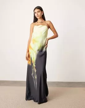 ASOS Edition – Платье макси с открытыми плечами на тонких бретелях с размытым цветочным узором 3r