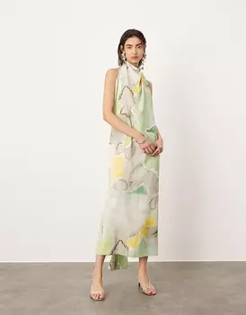 ASOS EDITION – Платье миди с драпированным мраморным принтом и воротником-хомут