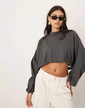 ASOS Edition Premium – плиссированный трикотажный топ с длинными рукавами темно-серого цвета