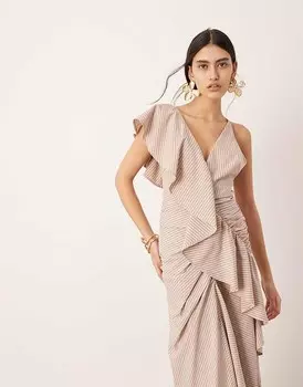 ASOS EDITION – Структурированное асимметричное платье макси с рюшами и полосатым принтом