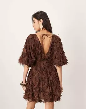 ASOS EDITION – текстурированное мини-платье со сборкой на талии шоколадного цвета