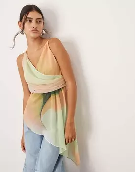 ASOS EDITION – Топ-майка с принтом Ombr>9, асимметричным подолом и запахом спереди
