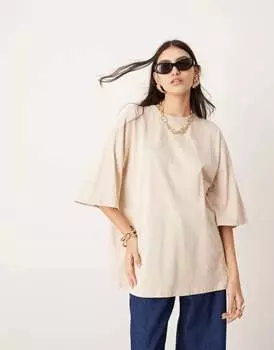 ASOS – футболка оверсайз премиум-класса из прочной ткани цвета камня