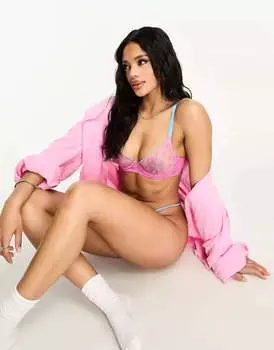 ASOS Lauren Ярко-розовый и бирюзовый бюстгальтер на косточках с вышивкой ромашками