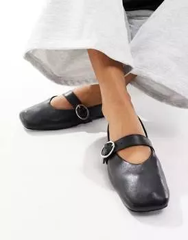 ASOS Luxe Ballet - Кожа премиум-класса - Черные кожаные балетки Mary Jane