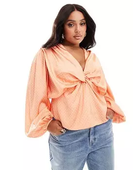 ASOS LUXE Curve – Атласный топ в горошек с драпировкой спереди