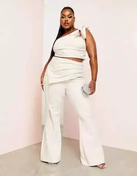 ASOS LUXE Curve однотонные расклешенные брюки с драпировкой цвета слоновой кости