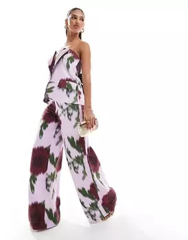 ASOS Luxe — широкие костюмные брюки с размытым цветочным принтом, часть комплекта