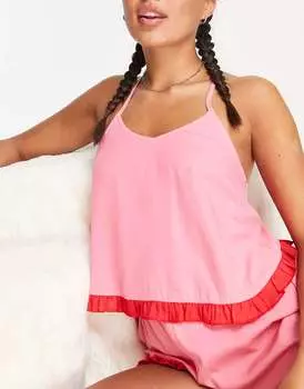 ASOS mix & match модальные пижамные майки с контрастной оборкой розового и красного цветов